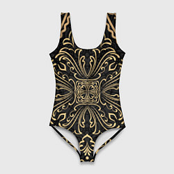Купальник-боди 3D женский Орнамент славянский позолота, цвет: 3D-принт