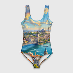 Купальник-боди 3D женский Сплетение эпох над Босфором, цвет: 3D-принт