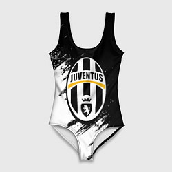 Купальник-боди 3D женский Ювентус белые краски штрихи, цвет: 3D-принт