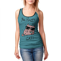 Майка-безрукавка женская Be Happy Cat, цвет: 3D-черный — фото 2