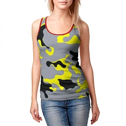 Майка-безрукавка женская Yellow & Grey Camouflage, цвет: 3D-красный — фото 2