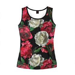 Майка-безрукавка женская Красные и белые розы, цвет: 3D-черный