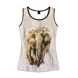Майка-безрукавка женская Акварельный слон брызги, цвет: 3D-черный