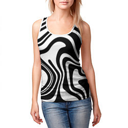 Майка-безрукавка женская Черно-белые полосы Black and white stripes, цвет: 3D-белый — фото 2