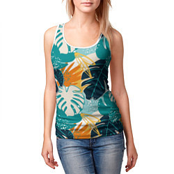 Майка-безрукавка женская Летние зелёные тропики Пальма Tropical, цвет: 3D-белый — фото 2