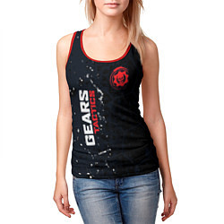 Майка-безрукавка женская Gears of War красно-белой лого на темном фоне, цвет: 3D-красный — фото 2