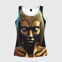 Майка-безрукавка женская Нейросеть - золотая статуя египетской царицы, цвет: 3D-белый