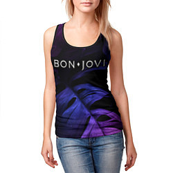 Майка-безрукавка женская Bon Jovi neon monstera, цвет: 3D-черный — фото 2
