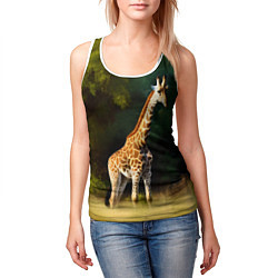 Майка-безрукавка женская Жираф на фоне деревьев, цвет: 3D-белый — фото 2