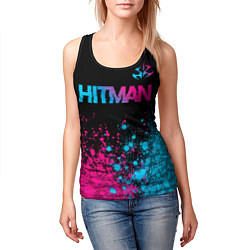 Майка-безрукавка женская Hitman - neon gradient: символ сверху, цвет: 3D-черный — фото 2