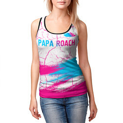 Майка-безрукавка женская Papa Roach neon gradient style: символ сверху, цвет: 3D-черный — фото 2