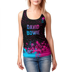 Майка-безрукавка женская David Bowie - neon gradient посередине, цвет: 3D-черный — фото 2
