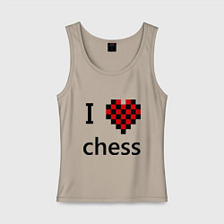 Майка женская хлопок I love chess, цвет: миндальный