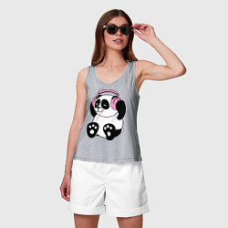 Майка женская хлопок Panda in headphones панда в наушниках цвета меланж — фото 2