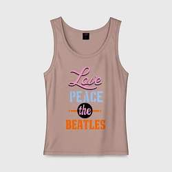 Майка женская хлопок Love peace the Beatles, цвет: пыльно-розовый