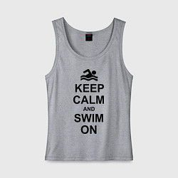 Майка женская хлопок Keep Calm & Swim On, цвет: меланж