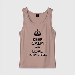 Майка женская хлопок Keep Calm & Love Harry Styles, цвет: пыльно-розовый