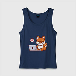 Женская майка Cute fox and laptop