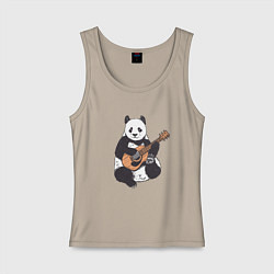 Майка женская хлопок Панда гитарист Panda Guitar, цвет: миндальный