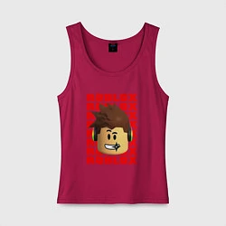 Майка женская хлопок ROBLOX RED LOGO LEGO FACE, цвет: маджента