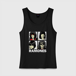 Майка женская хлопок Ramones, Рамонес Портреты, цвет: черный