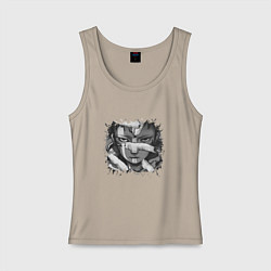 Майка женская хлопок Итадори арт, цвет: миндальный