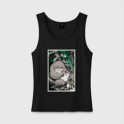 Майка женская хлопок Спящий Тоторо с лесу, цвет: черный