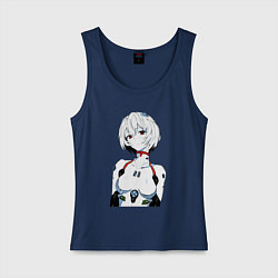 Майка женская хлопок Рей Аянами Rei Ayanami Ева Евангелион, цвет: тёмно-синий