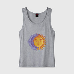 Майка женская хлопок Солнца и луна с лицами, цвет: меланж