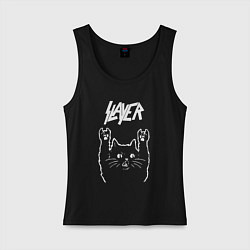 Майка женская хлопок Slayer Рок кот, цвет: черный