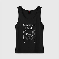 Майка женская хлопок Machine Head Рок кот, цвет: черный