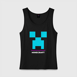 Майка женская хлопок Символ Minecraft в неоновых цветах, цвет: черный