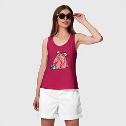Майка женская хлопок Розовая слоника со слонятами, цвет: маджента — фото 2