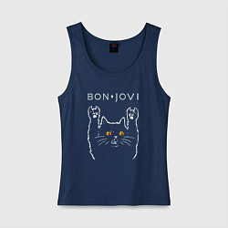 Майка женская хлопок Bon Jovi rock cat, цвет: тёмно-синий