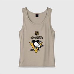 Майка женская хлопок Питтсбург Пингвинз НХЛ логотип, цвет: миндальный