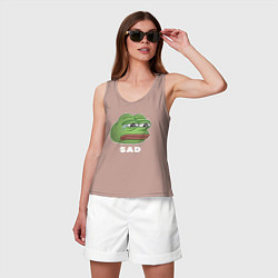 Майка женская хлопок Sad Pepe art, цвет: пыльно-розовый — фото 2