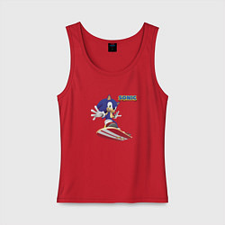 Майка женская хлопок Sonic - hedgehog - skateboarding, цвет: красный
