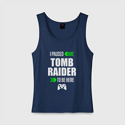 Майка женская хлопок I paused Tomb Raider to be here с зелеными стрелка, цвет: тёмно-синий