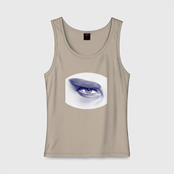 Майка женская хлопок Глаз мужской - монохром, цвет: миндальный