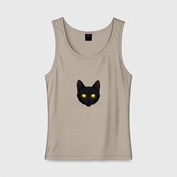 Майка женская хлопок Черный кот с сияющим взглядом, цвет: миндальный