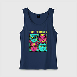 Майка женская хлопок Типажи геймеров поп арт, цвет: тёмно-синий