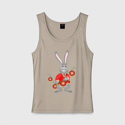 Майка женская хлопок Черный водяной кролик в красной рубахе, цвет: миндальный