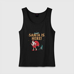 Майка женская хлопок Careful Santa is here, цвет: черный