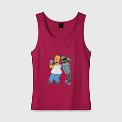 Майка женская хлопок Drunk Homer and Bender, цвет: маджента
