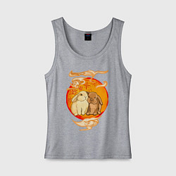 Майка женская хлопок Новогодние кролики, цвет: меланж