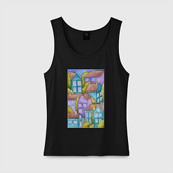 Женская майка Пейзаж с домиками, акварель