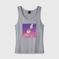 Майка женская хлопок Нежный котик под фонарём в стиле аниме, цвет: меланж