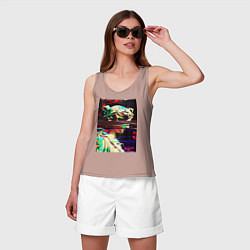 Майка женская хлопок Glitch pixel art, цвет: пыльно-розовый — фото 2