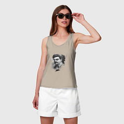 Майка женская хлопок Сталин в черно-белом исполнении, цвет: миндальный — фото 2