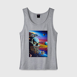 Женская майка Иллюзия черепа - неоновый закат - нейросеть -сюрре